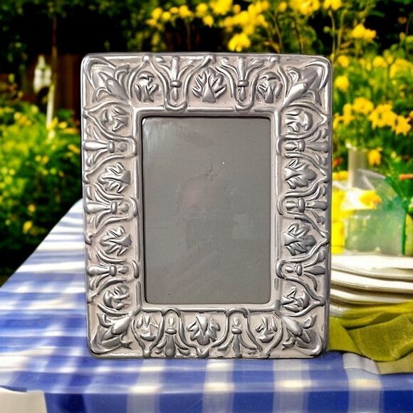 Vintage Other - Ornate Picture Frame Ceramic Silver White Wash Detail 5x7 Victorian Deco Style